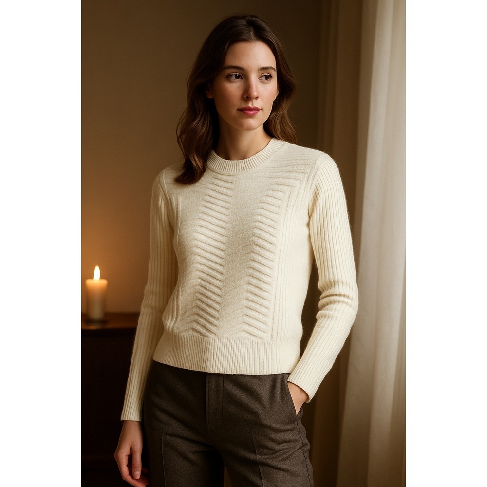 Theory Hannalor Wool Rib Sweater Petite P Cream Quiet Luxury‎ Minimalist